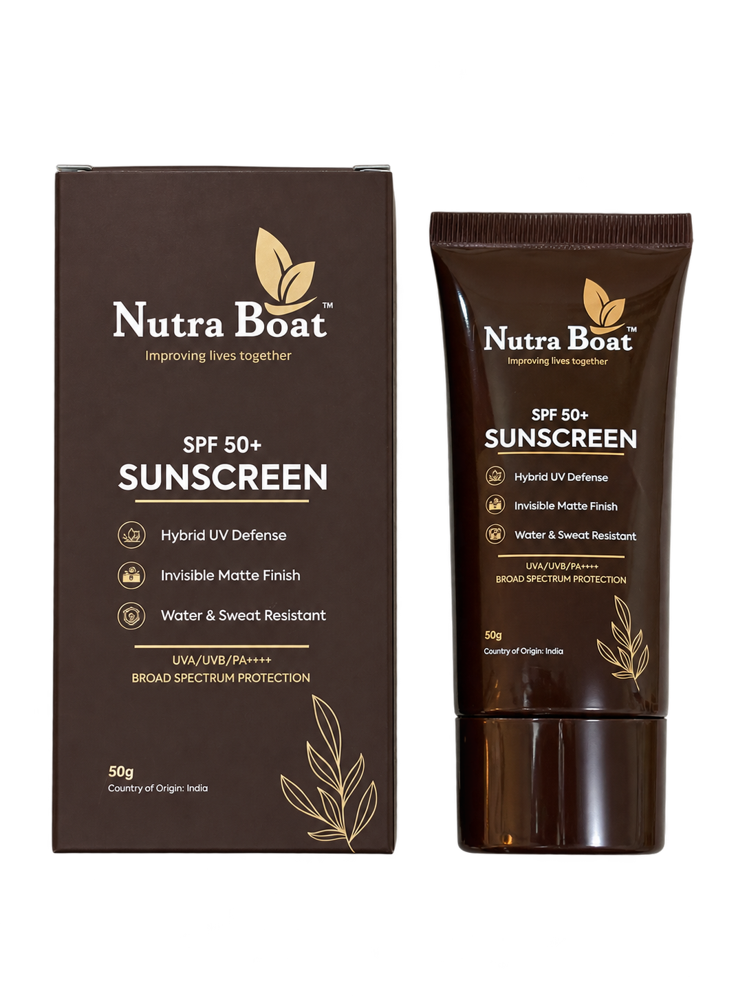 Nutraboat SPF 50+ Sunscreen 50 g box and tube