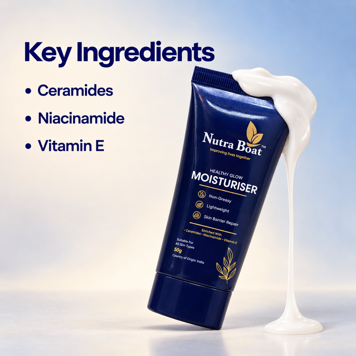 Healthy Glow Moisturiser key ingredients: Ceramides, Niacinamide, Vitamin E