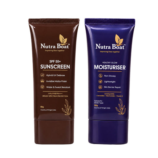 Nutraboat SPF 50+ Sunscreen and Healthy Glow Moisturiser, 50 g each